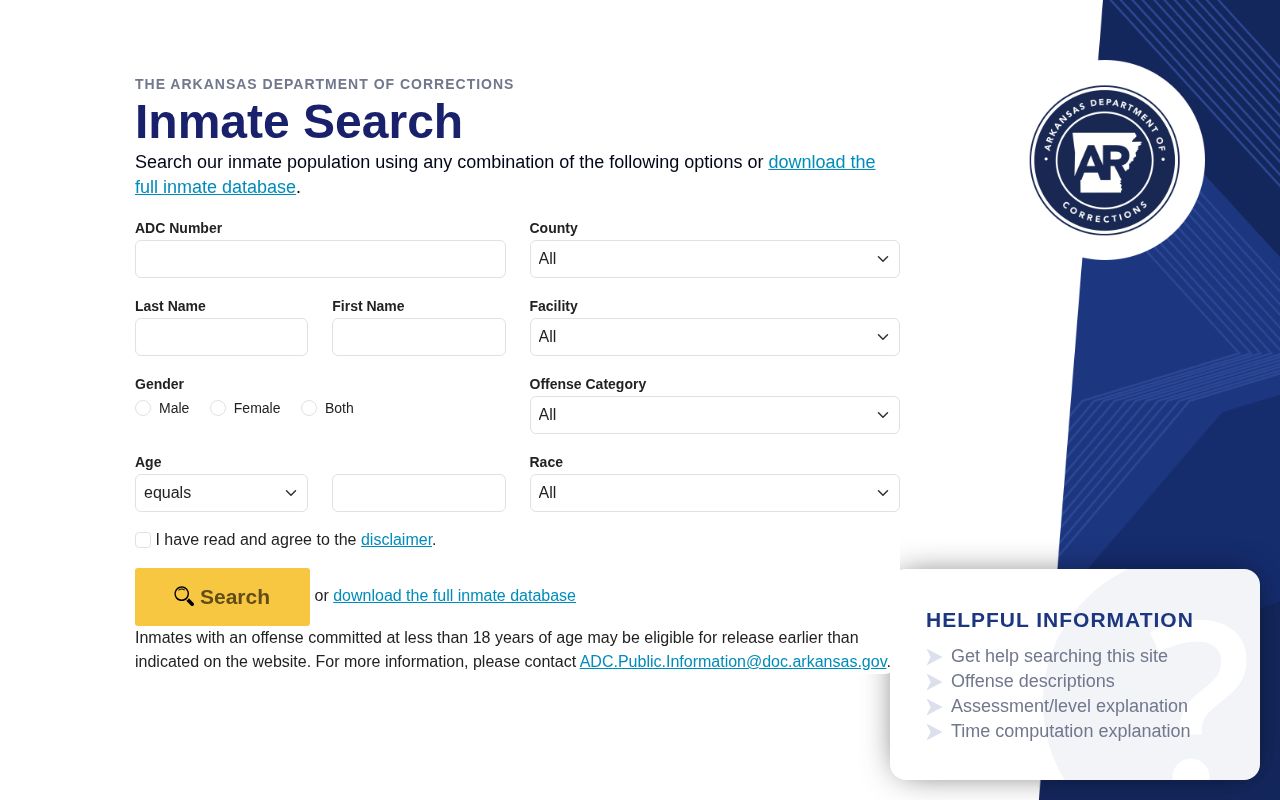 Arkansas Division of Correction inmate search