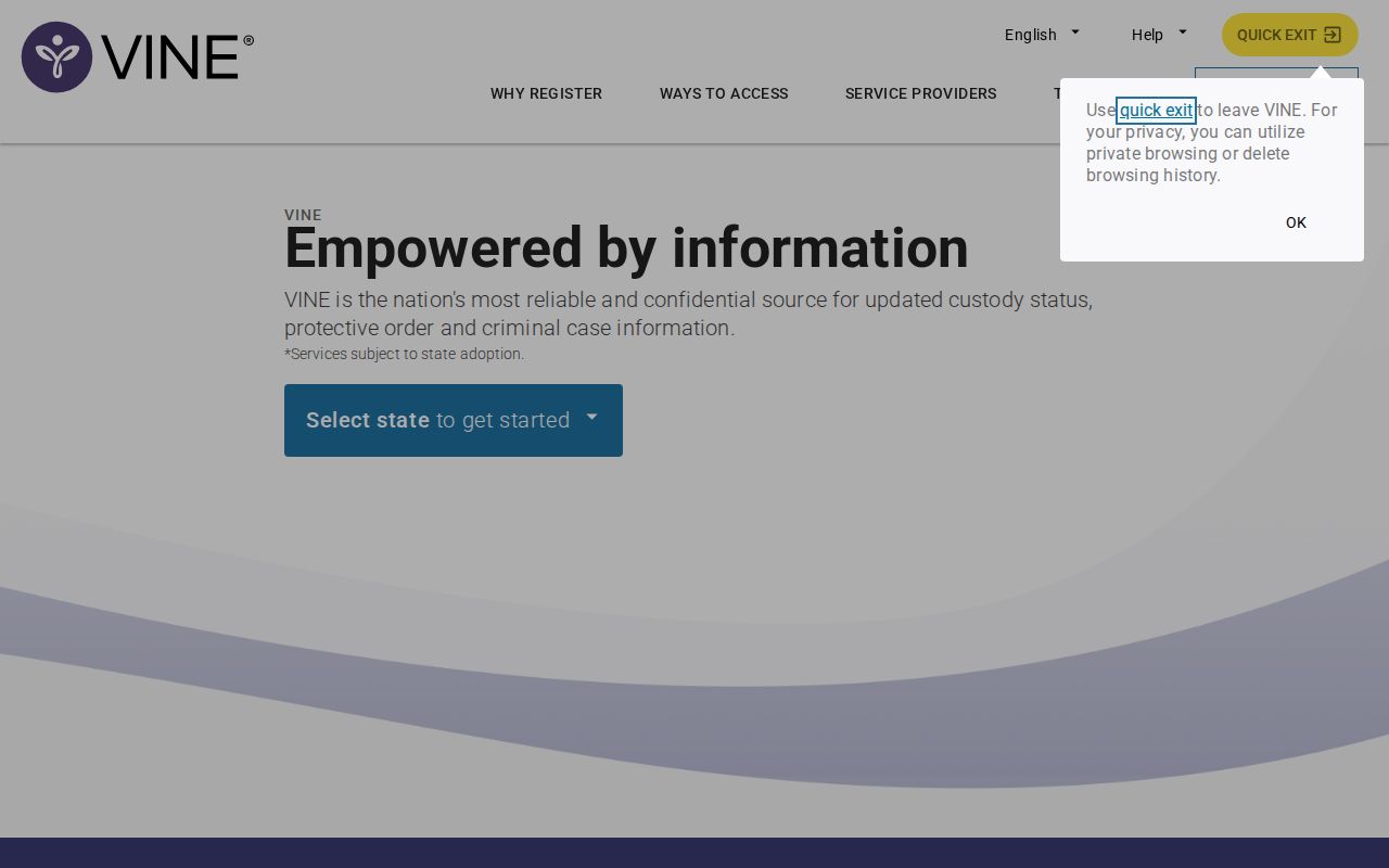 VINELink search interface for a Nevada County VINE arrest check