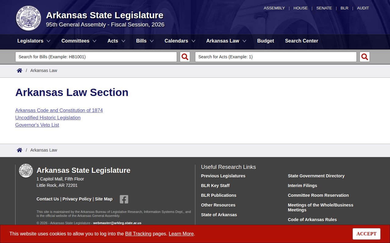 Arkansas Legislature law search portal