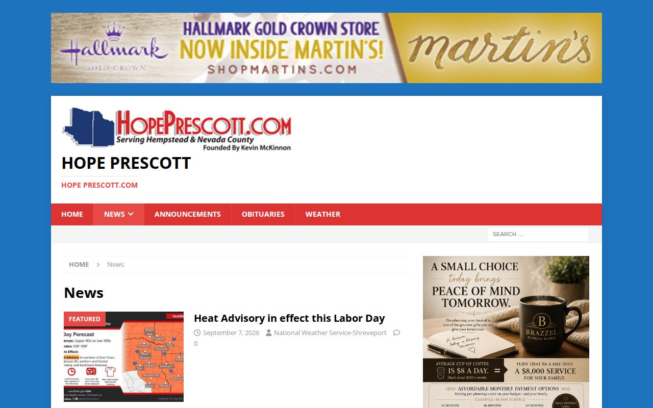 HopePrescott news archive used for Nevada County arrest report research